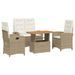 Ensemble à manger de jardin coussins 4 pcs beige résine tressée - Photo n°1