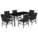Ensemble à manger de jardin coussins 7pcs Noir Résine tressée - Photo n°1