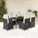 Ensemble à manger de jardin coussins 7pcs Noir Résine tressée - Photo n°1