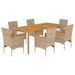 Ensemble à manger de jardin et coussins 7pcs beige rotin acacia - Photo n°1