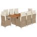 Ensemble à manger de jardin et coussins 9 pcs beige Poly rotin - Photo n°1