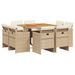 Ensemble à manger de jardin et coussins 9 pcs beige Poly rotin - Photo n°1