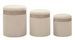 Ensemble de 3 rideaux de rangement couleur crème avec pouf - dimensions : ø 40,5 x 49,5 cm - 35 x 42 cm - 31 x 38 cm - Photo n°1