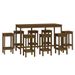 Ensemble de bar 9 pcs Marron miel Bois de pin massif - Photo n°2