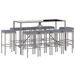 Ensemble de bar de jardin 11 pcs avec coussins gris poly rotin - Photo n°3