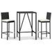 Ensemble de bar de jardin 3 pcs avec coussins noir poly rotin - Photo n°1