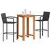 Ensemble de bar de jardin 3 pcs noir bois massif acacia rotin - Photo n°1