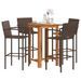 Ensemble de bar de jardin 5 pcs marron bois massif acacia rotin - Photo n°1