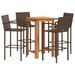 Ensemble de bar de jardin 5 pcs marron bois massif acacia rotin - Photo n°2