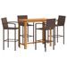 Ensemble de bar de jardin 5 pcs marron bois massif acacia rotin - Photo n°2