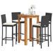 Ensemble de bar de jardin 5 pcs noir bois massif acacia rotin - Photo n°1