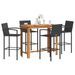 Ensemble de bar de jardin 5 pcs noir bois massif acacia rotin - Photo n°1