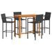 Ensemble de bar de jardin 5 pcs noir bois massif acacia rotin - Photo n°2