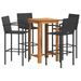 Ensemble de bar de jardin 5 pcs noir bois massif acacia rotin - Photo n°2