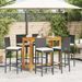 Ensemble de bar de jardin 7 pcs noir bois massif acacia rotin - Photo n°3