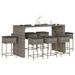 Ensemble de bar de jardin 9 pcs avec coussins gris poly rotin - Photo n°1