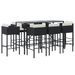 Ensemble de bar de jardin 9 pcs avec coussins noir poly rotin - Photo n°1