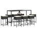 Ensemble de bar de jardin 9 pcs avec coussins noir poly rotin - Photo n°2