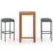 Ensemble de bar de jardin avec coussins 3 pcs Gris 4 - Photo n°1