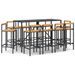 Ensemble de bar jardin 11pcs noir poly rotin/bois massif acacia - Photo n°1