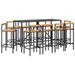 Ensemble de bar jardin 11pcs noir poly rotin/bois massif acacia - Photo n°3