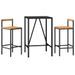 Ensemble de bar jardin 3 pcs noir poly rotin/bois massif acacia - Photo n°3