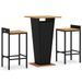 Ensemble de bar jardin 3 pcs noir poly rotin/bois massif acacia - Photo n°1