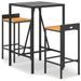 Ensemble de bar jardin 3 pcs noir poly rotin/bois massif acacia - Photo n°1