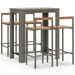 Ensemble de bar jardin 5 pcs gris poly rotin/bois massif acacia - Photo n°1