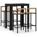 Ensemble de bar jardin 5 pcs noir poly rotin/bois massif acacia - Photo n°1