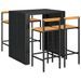 Ensemble de bar jardin 5 pcs noir poly rotin/bois massif acacia - Photo n°3