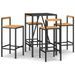 Ensemble de bar jardin 5 pcs noir poly rotin/bois massif acacia - Photo n°1