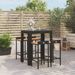 Ensemble de bar jardin 5 pcs noir poly rotin/bois massif acacia - Photo n°2