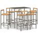 Ensemble de bar jardin 7 pcs gris poly rotin/bois massif acacia - Photo n°1