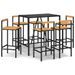 Ensemble de bar jardin 7 pcs noir poly rotin/bois massif acacia - Photo n°1