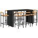 Ensemble de bar jardin 9 pcs noir poly rotin/bois massif acacia - Photo n°3