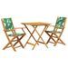 Ensemble de bistro 3 pcs motif de feuilles tissu et bois massif - Photo n°2