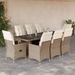 Ensemble de bistro de jardin 9 pcs coussins beige poly rotin - Photo n°1