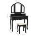 Ensemble de coiffeuse et tabouret Noir 100x40x146 cm Paulownia - Photo n°12