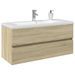 Ensemble de meubles de bain 2pcs céramique et bois d'ingénierie - Photo n°1