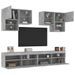 Ensemble de meubles TV muraux 6pcs et lumières LED gris béton - Photo n°1