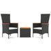 Ensemble de salon de jardin 3 pcs noir poly rotin et acacia - Photo n°1