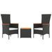 Ensemble de salon de jardin 3 pcs noir poly rotin et acacia - Photo n°3