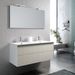Ensemble meuble de salle de bain 2 tiroirs laqué blanc et beige double vasque et miroir à LED Oga L 120 cm - Photo n°1
