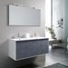 Ensemble meuble de salle de bain 2 tiroirs laqué blanc et bleu effet pierre double vasque et miroir à LED Oga L 120 cm - Photo n°1