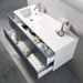 Ensemble meuble de salle de bain 2 tiroirs laqué blanc et bleu effet pierre et miroir à LED Goa L 120 cm - Photo n°2