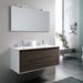Ensemble meuble de salle de bain 2 tiroirs laqué blanc et marron double vasque et miroir à LED Oga L 120 cm - Photo n°1