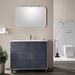 Ensemble meuble de salle de bain 3 tiroirs laqué blanc et bleu effet pierre et miroir à LED Oga L 100 cm - Photo n°1