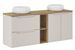 Ensemble meuble salle de bain suspendu taupe et naturel NOVA 140 cm – Double vasque ronde blanche avec plan et rangements - Photo n°1