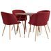 Ensemble table bois marron et 4 chaises tissu bordeaux Liva - Photo n°1